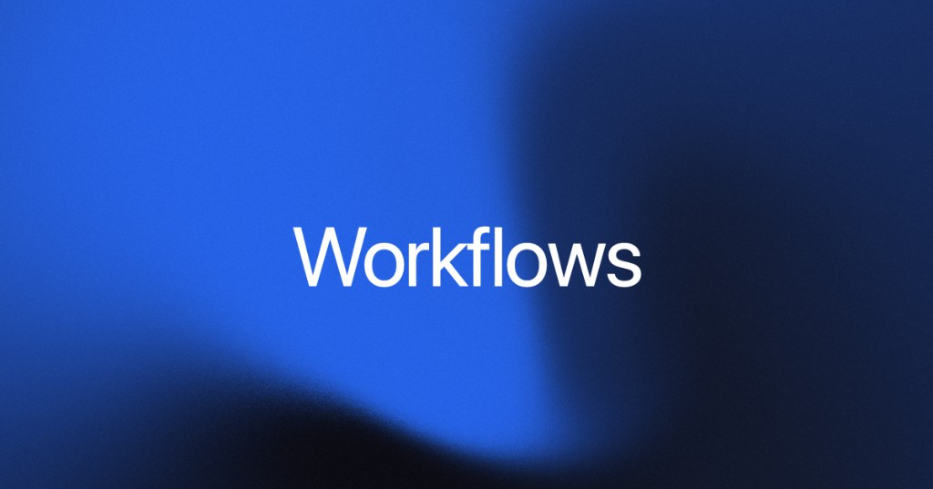 蓝色渐变背景上显示白色英文文字'Workflows'。